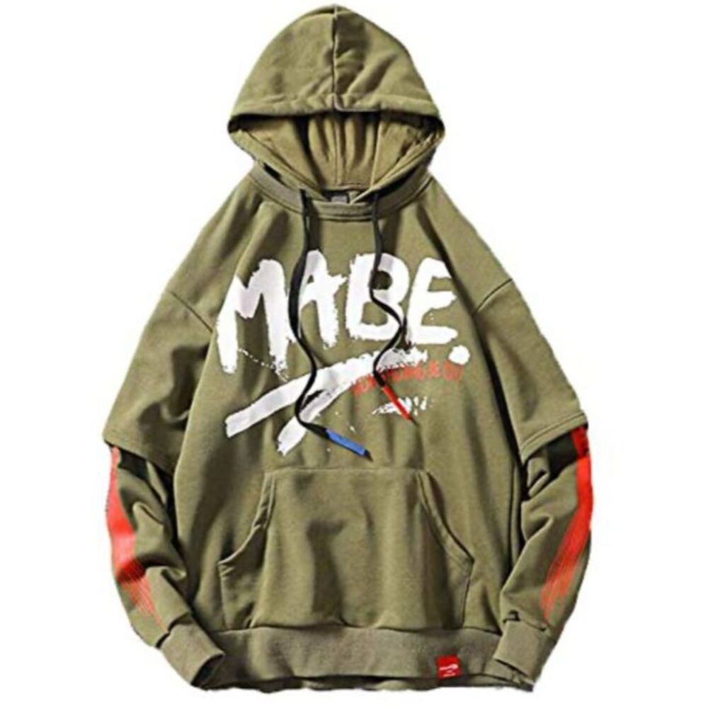 Olive Green Skater Hooded Long-Sleeved Shirt Hoodie